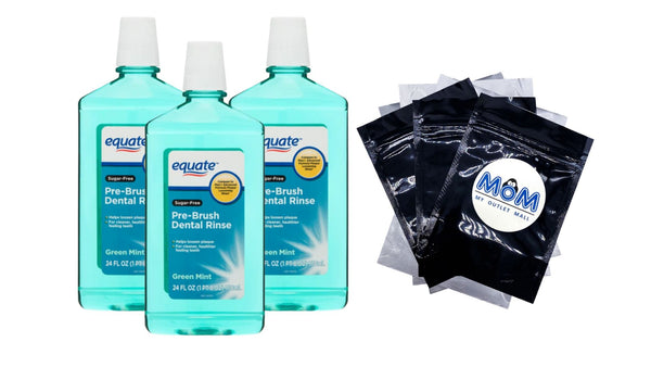 Sugar-Free Pre-Brush Dental Rinse, Green Mint, 3 pack, 24fl oz per pack, plus 3 My Outlet Mall Resealable Storage Pouches