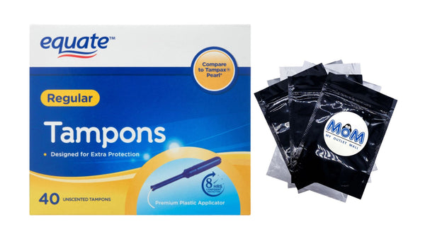Tampons with Plastic Applicators, Unscented, Regular - 1 pack - 40 count - plus 3 My Outlet Mall Resealable Storage Pouches
