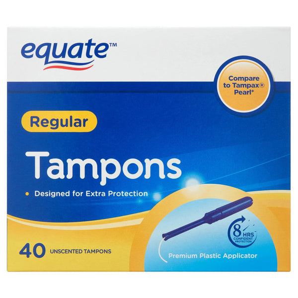 Tampons with Plastic Applicators, Unscented, Regular - 1 pack - 40 count - plus 3 My Outlet Mall Resealable Storage Pouches
