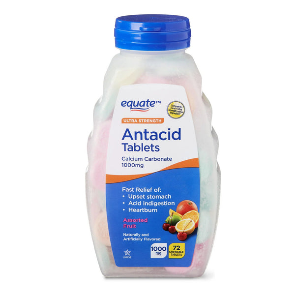 Ultra Strength Antacid Chewable Fruit Tablets 1000mg, 2 pack, 72 count per pack, plus 3 My Outlet Mall Resealable Storage Pouches