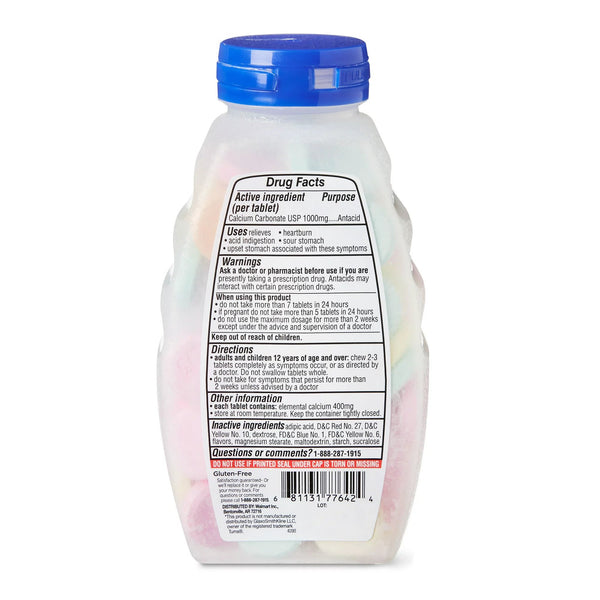 Ultra Strength Antacid Chewable Fruit Tablets 1000mg, 2 pack, 72 count per pack, plus 3 My Outlet Mall Resealable Storage Pouches