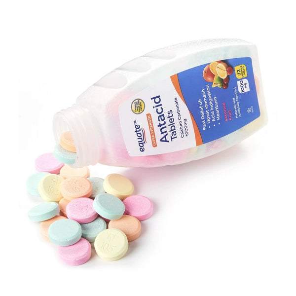 Ultra Strength Antacid Chewable Fruit Tablets 1000mg, 2 pack, 72 count per pack, plus 3 My Outlet Mall Resealable Storage Pouches