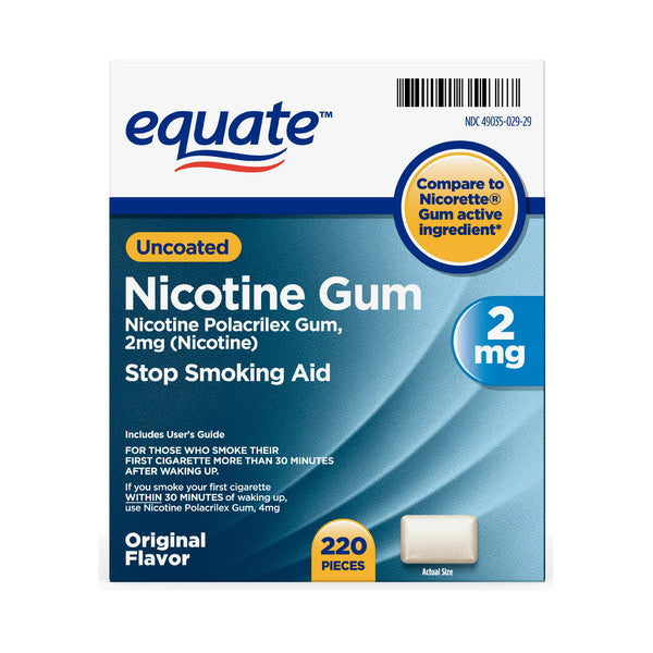 Uncoated Nicotine Polacrilex Gum 2 mg, Original Flavor, 1 pack, 220 count, plus 3 My Outlet Mall Resealable Storage Pouches