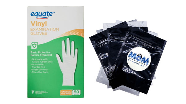 Vinyl Examination Gloves, 1 pack, 50 count, plus 3 My Outlet Mall Resealable Storage Pouches