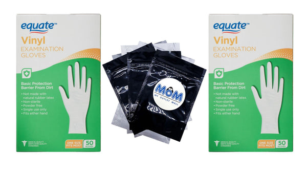 Vinyl Examination Gloves, 2 pack, 50 count per pack, plus 3 My Outlet Mall Resealable Storage Pouches