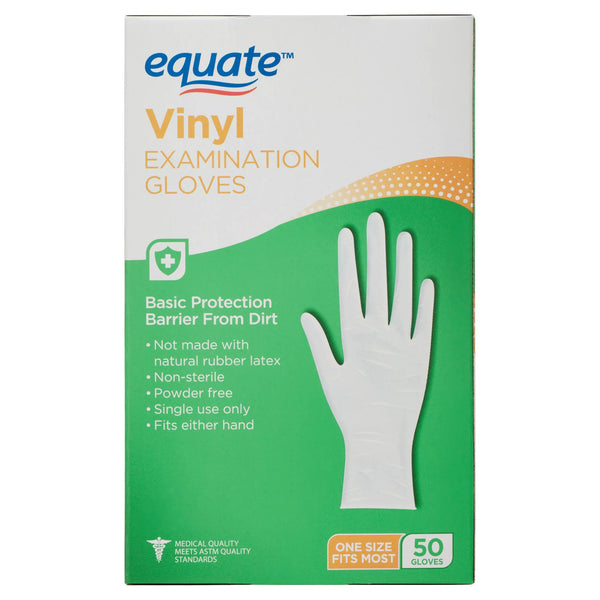 Vinyl Examination Gloves, 3 pack, 50 count per pack, plus 3 My Outlet Mall Resealable Storage Pouches