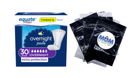 Women's Overnight Extra Protection Incontinence Pads, Overnight Absorbency, 1 pack, 30 count, plus 3 My Outlet Mall Resealable Storage Pouches