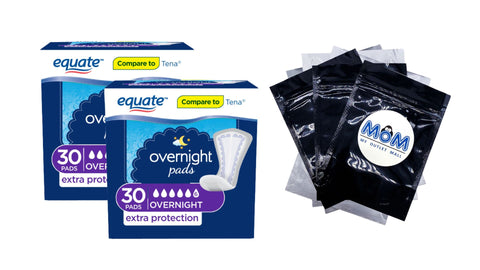 Women's Overnight Extra Protection Incontinence Pads, Overnight Absorbency, 2 pack, 30 count per pack, plus 3 My Outlet Mall Resealable Storage Pouches