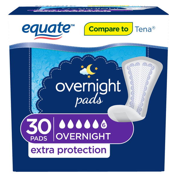 Women's Overnight Extra Protection Incontinence Pads, Overnight Absorbency, 3 pack, 30 count per pack, plus 3 My Outlet Mall Resealable Storage Pouches