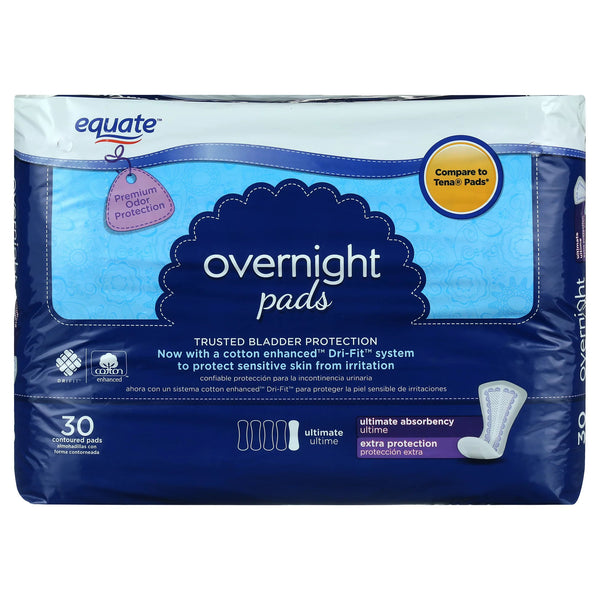 Women's Overnight Extra Protection Incontinence Pads, Overnight Absorbency, 3 pack, 30 count per pack, plus 3 My Outlet Mall Resealable Storage Pouches