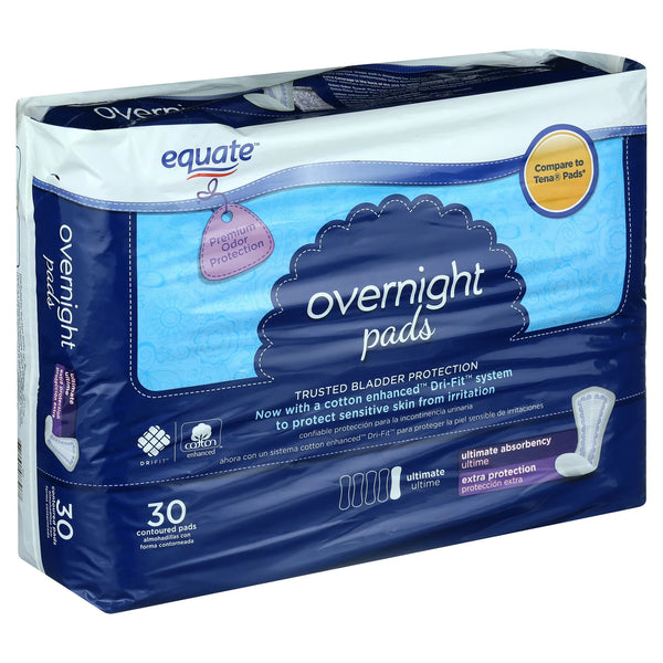 Women's Overnight Extra Protection Incontinence Pads, Overnight Absorbency, 3 pack, 30 count per pack, plus 3 My Outlet Mall Resealable Storage Pouches