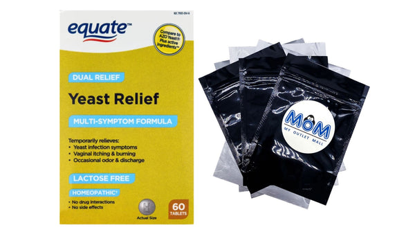 Yeast Relief - 1 pack - 60 count - plus 3 My Outlet Mall Resealable Storage Pouches