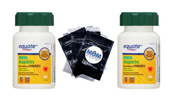 Adult Low Dose Aspirin Safety Coated Tablets, 81 mg - 2 packs - 500 count - plus 3 My Outlet Mall Resealable Storage Pouches