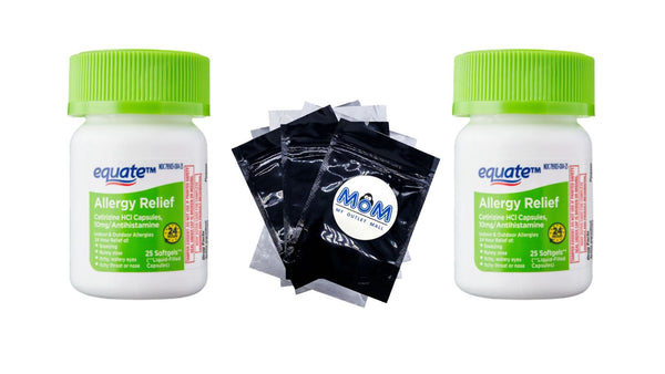 Allergy Relief Cetirizine HCl Softgels - 2 packs- 25 count - plus 3 My Outlet Mall Resealable Storage Pouches