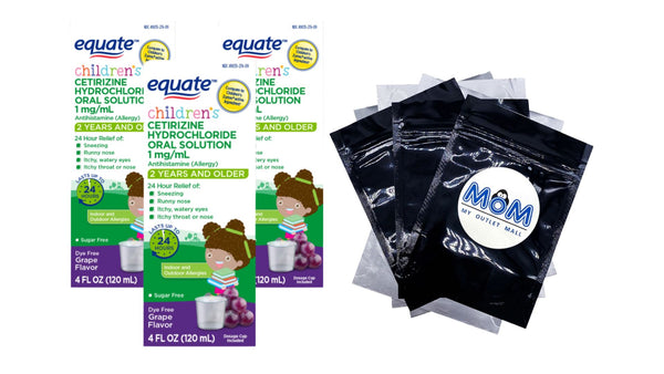 Children's Cetirizine Hydrochloride Allergy Relief Oral Solution, Grape Flavor - 3 packs - 4fl oz - plus 3 My Outlet Mall Resealable Storage Pouches