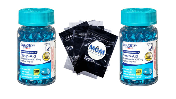 Maximum Strength Diphenhydramine HCl Sleep-Aid Softgels 50 mg  - 2 packs - 100 count - plus 3 My Outlet Mall Resealable Storage Pouches