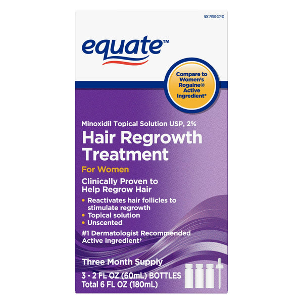 Minoxidil Topical Solution, 2 Percent, Hair Regrowth Treatment for Women, 3 Month Supply - 2 packs - 6fl oz - plus 3 My Outlet Mall Resealable Storage Pouches
