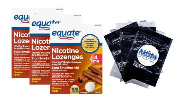 Nicotine Polacrilex Lozenge, 4 mg, Cinnamon Flavor - 3 packs - 108 count - plus 3 My Outlet Mall Resealable Storage Pouches
