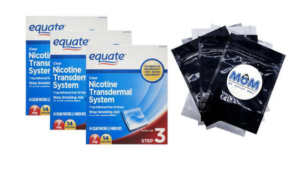 Nicotine Transdermal System Step 3 Clear Patches, 7 mg - 3 packs - 14 count - plus 3 My Outlet Mall Resealable Storage Pouches