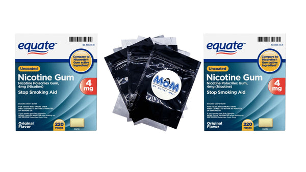 Nicotine Uncoated Gum 4 mg, Original Flavor - 2 packs - 220 count - plus 3 My Outlet Mall Resealable Storage Pouches
