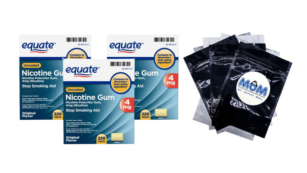 Nicotine Uncoated Gum 4 mg, Original Flavor - 3 packs - 220 count - plus 3 My Outlet Mall Resealable Storage Pouches