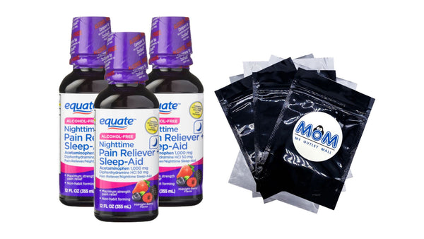 Nighttime Pain Reliever & Sleep Aid Liquid, Midnight Berry Flavor - 3 packs - 12 oz - plus 3 My Outlet Mall Resealable Storage Pouches