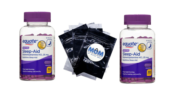 Diphenhydramine HCI Nighttime Sleep-Aid Caplets 25mg - 2 packs - 365 count - plus 3 My Outlet Mall Resealable Storage Pouches