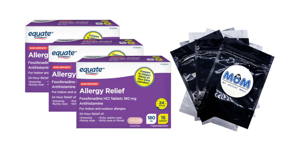 Non-Drowsy Allergy Relief Fexofenadine 180mg Caplets - 3 packs - 15 count - plus 3 My Outlet Mall Resealable Storage Pouches