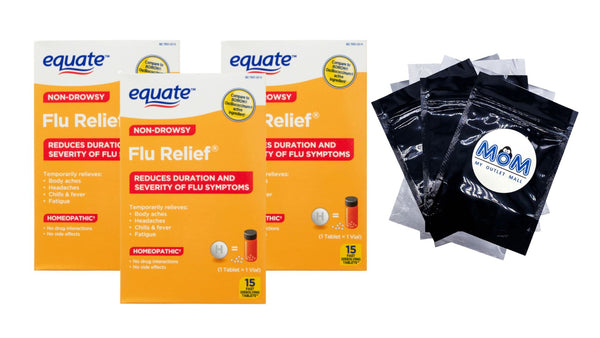 Non-Drowsy Flu Relief Fast Dissolving Tablets - 3 packs - 15 count - plus 3 My Outlet Mall Resealable Storage Pouches