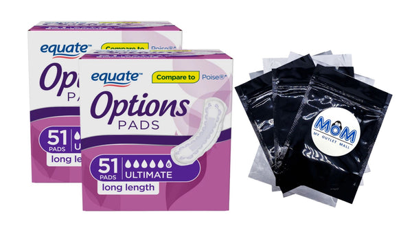 Options Incontinence Pads for Women, Ultimate Absorbency, Long Length - 2 packs - 51 count - plus 3 My Outlet Mall Resealable Storage Pouches