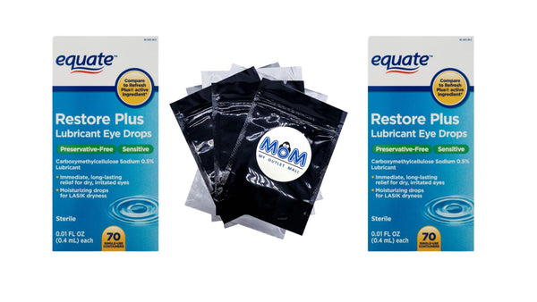Restore Plus Carboxymethylcellulose Sodium Lubricant Eye Drops - 2 packs - 70 Count - plus 3 My Outlet Mall Resealable Storage Pouches