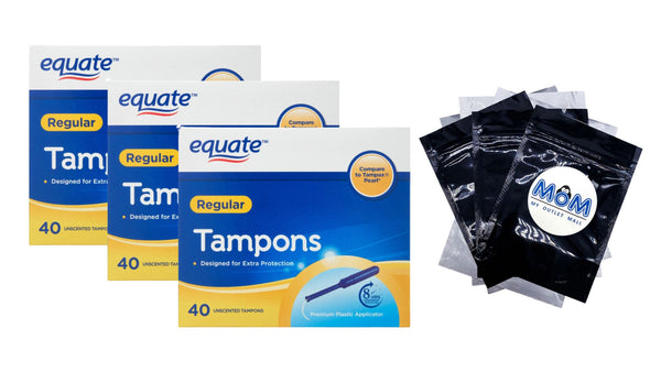 Tampons with Plastic Applicators, Unscented, Regular - 3 packs - 40 count - plus 3 My Outlet Mall Resealable Storage Pouches
