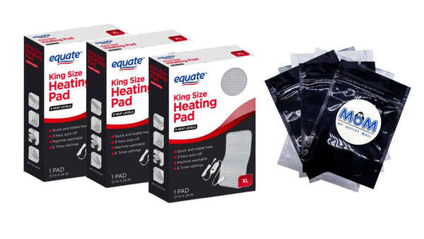 Electric Heating Pad XL, 6 Heat Settings with Auto Shut off, 12 x 24 in - 3 packs - 1 pad - plus 3 My Outlet Mall Resealable Storage Pouches