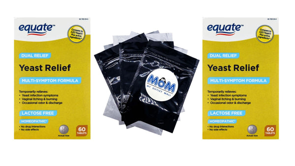 Yeast Relief - 2 packs - 60 count - plus 3 My Outlet Mall Resealable Storage Pouches