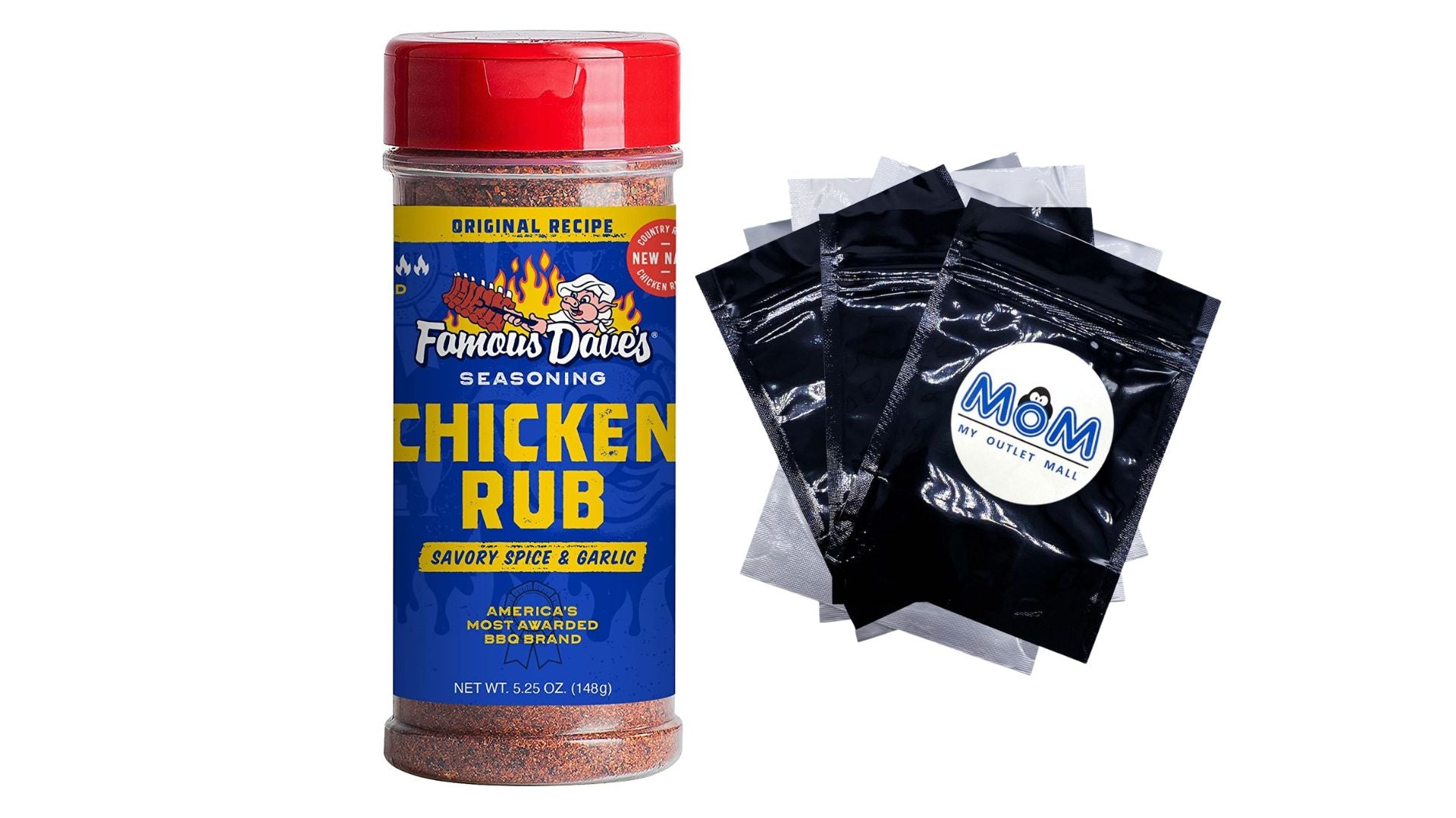 Famous Dave's Chicken Rub Seasoning Savory Spice and Garlic  1 pack  5.25oz per pack  plus 3 My Outlet Mall Resealable Storage Pouches