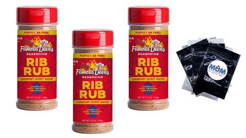 Famous Dave's  Rib Rub Pork Seasoning, 3 packs ,5.5oz per pack - plus 3 My Outlet Mall Resealable Storage Pouches