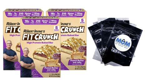 Peanut Butter and Jelly High Protein Baked Bar 16g Protein, 3 pack, 8.10 oz 5 count, plus 3 My Outlet Mall Resealable Storage Pouches