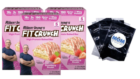 Strawberry Strudel High Protein Baked Bar 16g Protein, 3 pack, 8.10 oz 5 count, plus 3 My Outlet Mall Resealable Storage Pouches