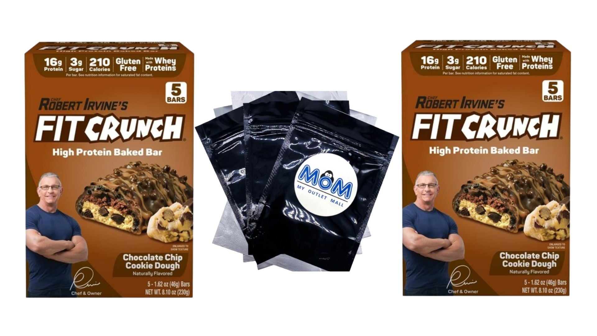 Chocolate Chip Cookie Dough High Protein Baked Bar 16g Protein - 2 packs - 8.10 oz 5 count per pack - plus 3 My Outlet Mall Resealable Storage Pouches