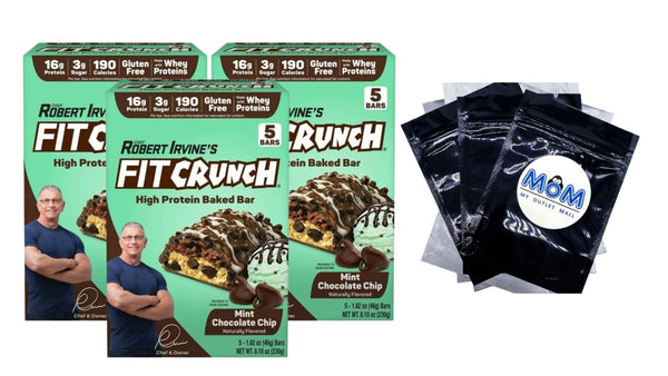 Mint Chocolate Chip High Protein Baked Bar 16g Protein - 3 packs - 8.10 oz 5 count per pack - plus 3 My Outlet Mall Resealable Storage Pouches