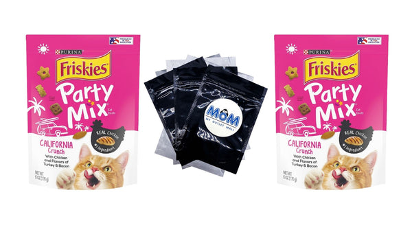 Cat Treats Party Mix California Crunch With Chicken, 2 pack, 6 oz per pack, plus 3 My Outlet Mall Resealable Storage Pouches