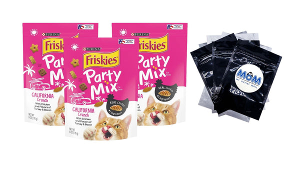 Cat Treats Party Mix California Crunch With Chicken, 3 pack, 6 oz per pack, plus 3 My Outlet Mall Resealable Storage Pouches