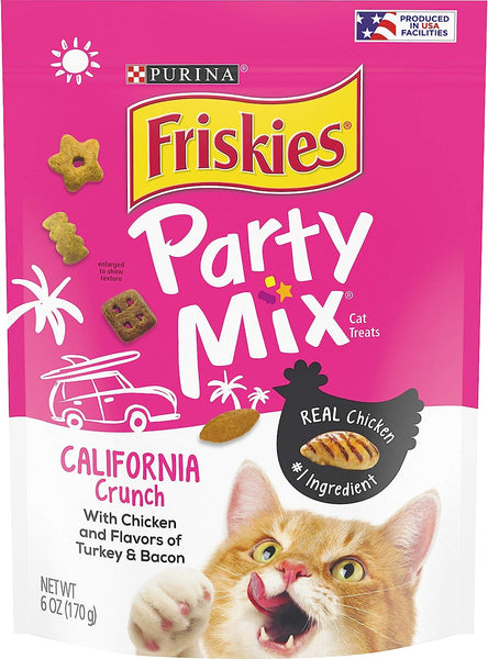 Cat Treats Party Mix California Crunch With Chicken, 2 pack, 6 oz per pack, plus 3 My Outlet Mall Resealable Storage Pouches