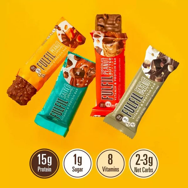 Vitamin & Protein Bar, Chocolate Peanut Caramel, 3 pack, 5.64 oz 4 count, plus 3 My Outlet Mall Resealable Storage Pouches