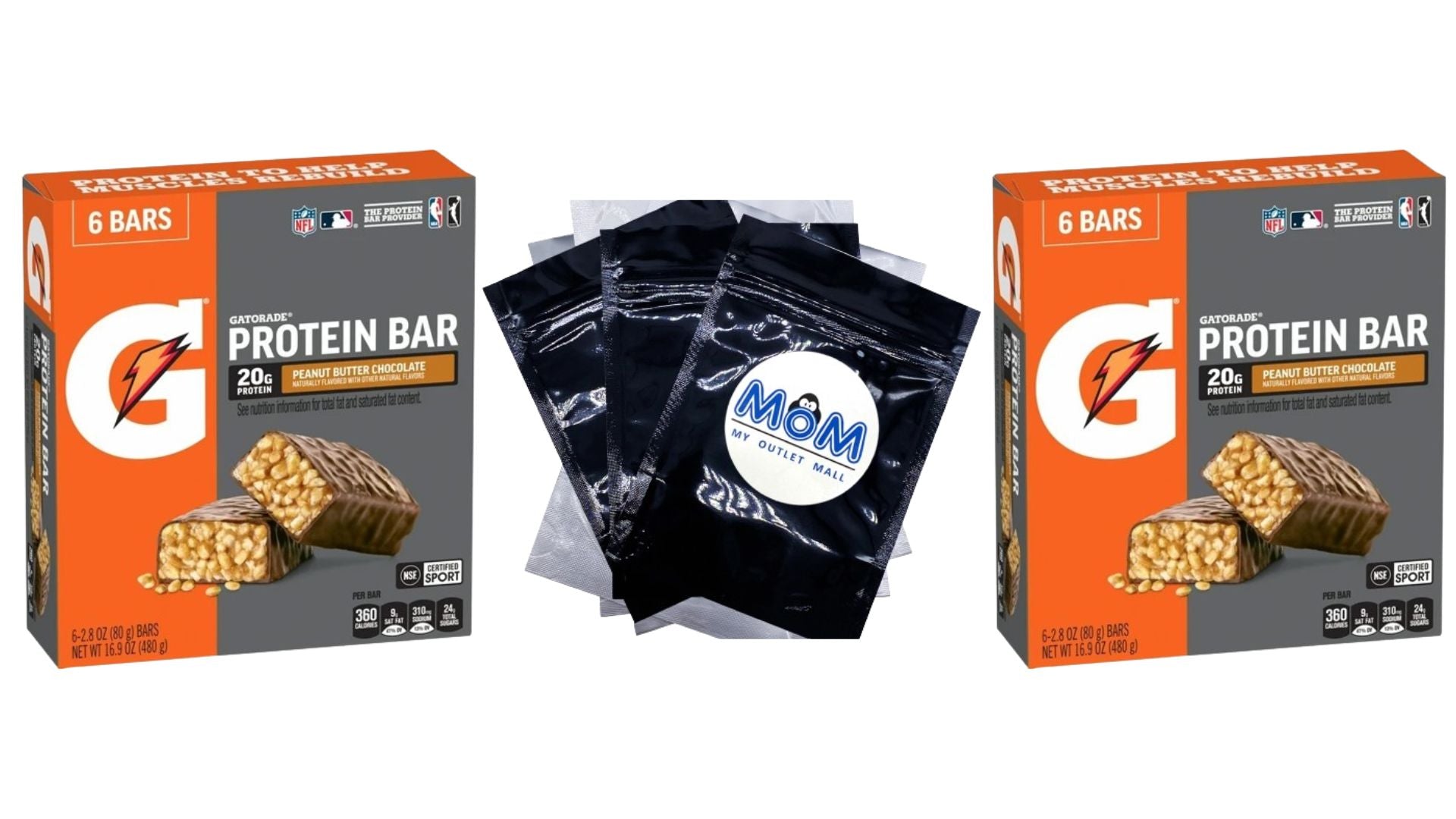 Peanut Butter Chocolate Whey Protein Bars 20g Protein - 2 packs- 16.9 oz 6 count per pack - plus 3 My Outlet Mall Resealable Storage Pouches