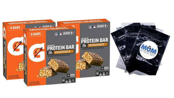 Peanut Butter Chocolate Whey Protein Bars 20g Protein - 3 packs- 16.9 oz 6 count per pack - plus 3 My Outlet Mall Resealable Storage Pouches