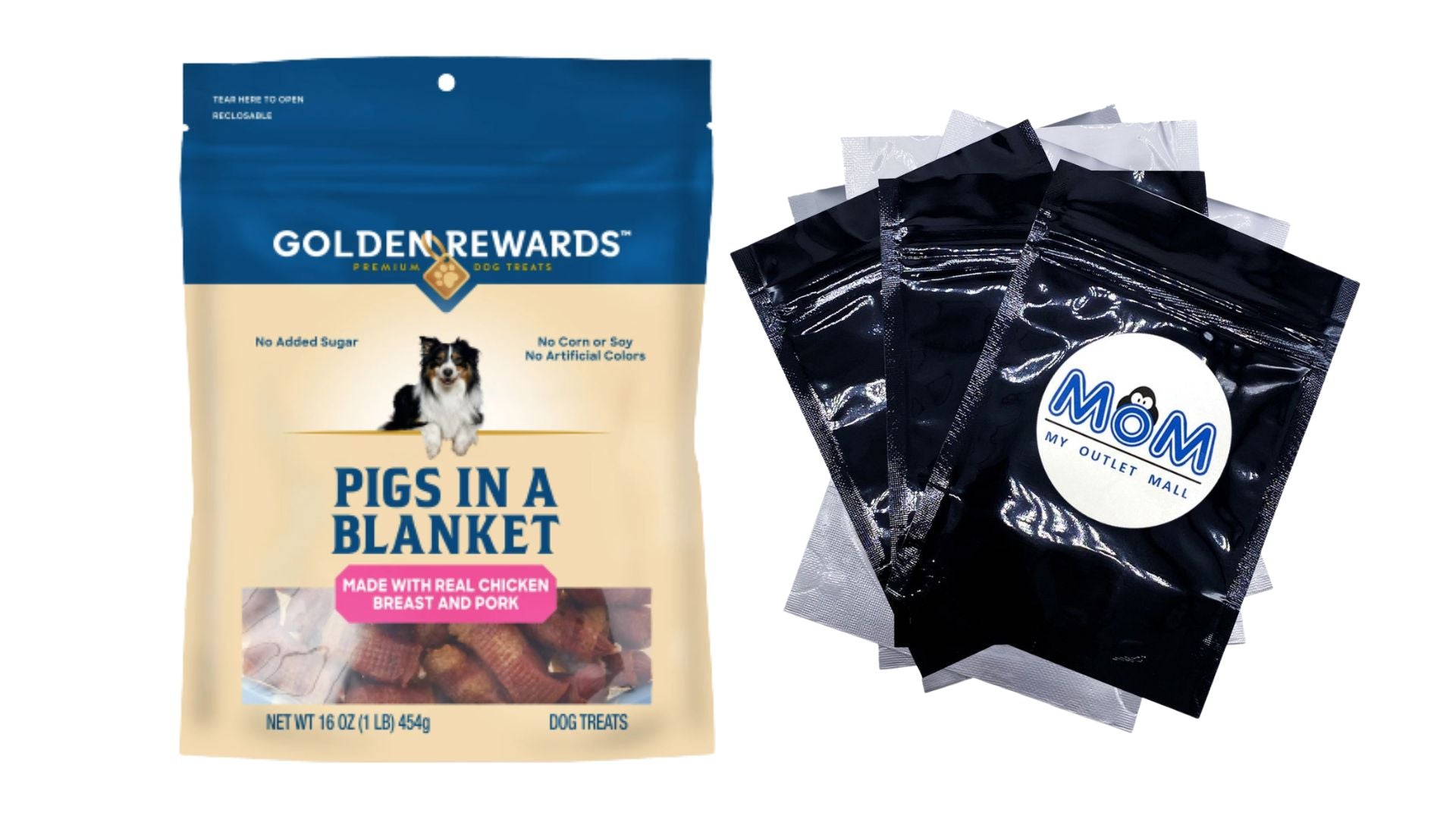 Air-Dried Jerky Treats Pigs in a Blanket for Dogs, 1 pack, 16 oz, plus 3 My Outlet Mall Resealable Storage Pouches