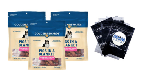 Air-Dried Jerky Treats Pigs in a Blanket for Dogs, 3 pack, 16 oz per pack, plus 3 My Outlet Mall Resealable Storage Pouches