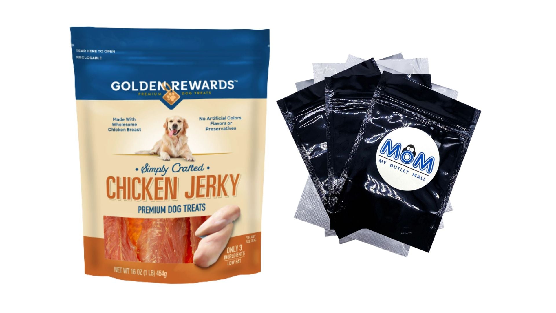 Chicken Flavor Premium Dry Jerky Treats for All Dogs, 1 pack, 16 oz, plus 3 My Outlet Mall Resealable Storage Pouches