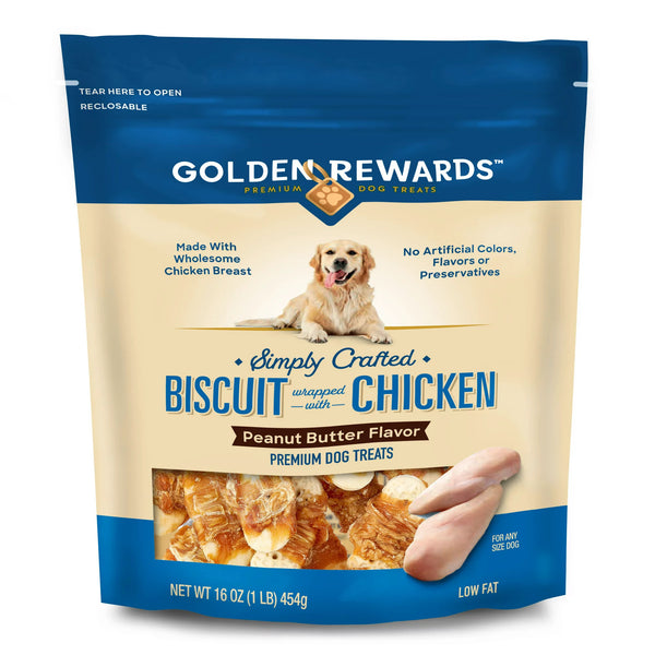 Peanut Butter Flavor Biscuit Wrapped with Chicken Dry Training Treats for Dogs, 2 pack, 16 oz per pack, plus 3 My Outlet Mall Resealable Storage Pouches